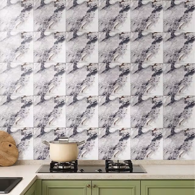 Livingandhome 10-Piece Self-Adhesive Grey Marble PVC Wall Stickers with Stone Look