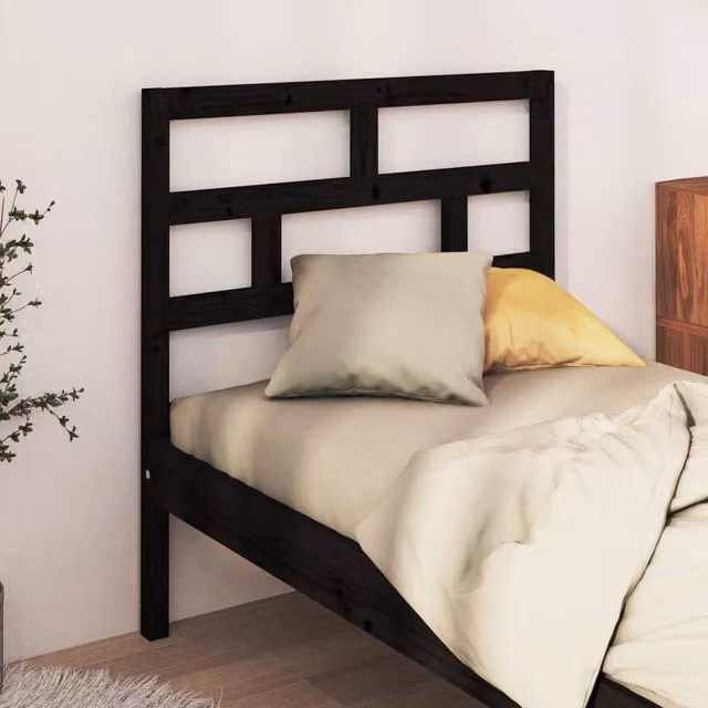 Berkfield Home Beautiful Black Solid Wood Pine Bed Headboard W/D/H: 81 x 4 x 100 cm