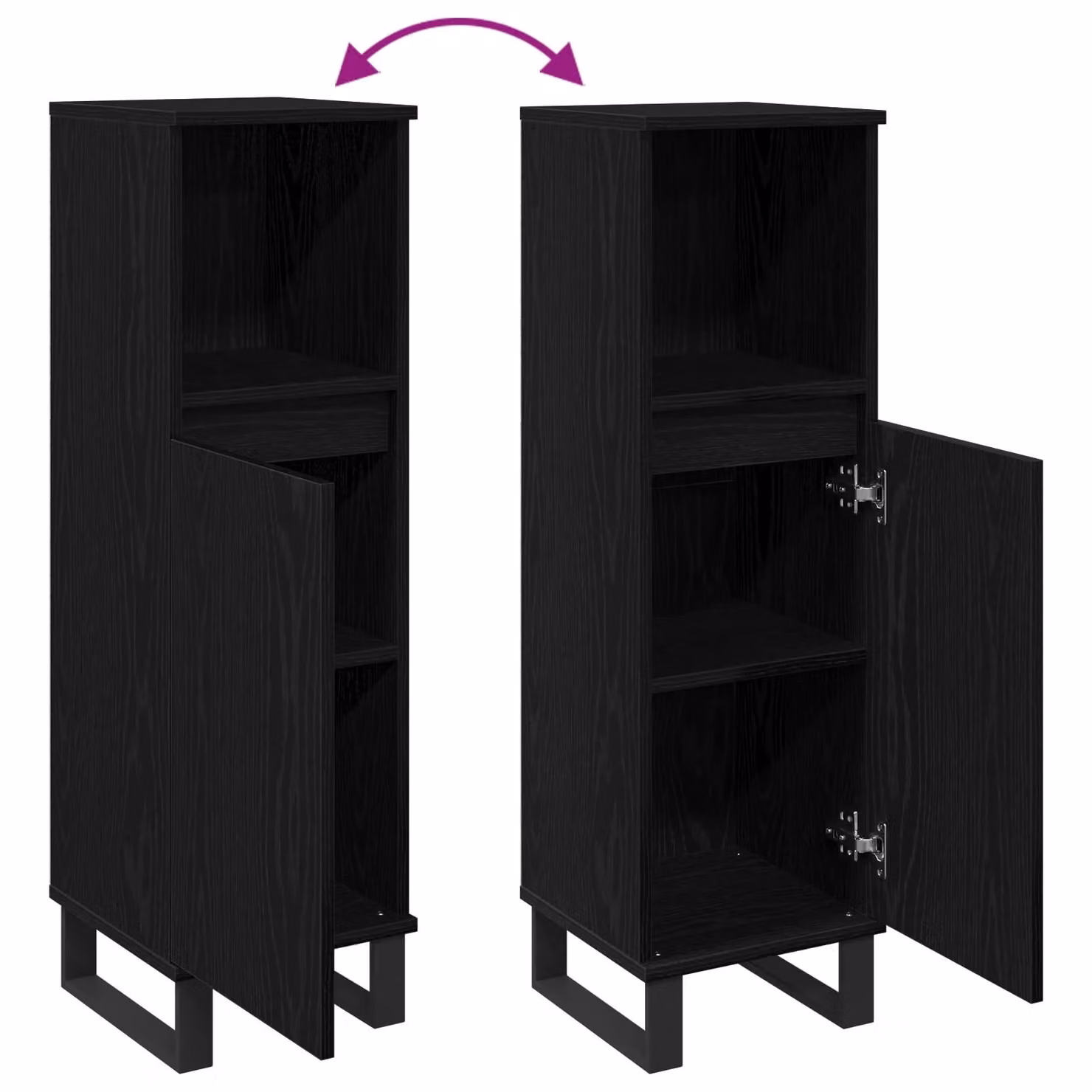 Berkfield Home Modern Black Oak Bathroom Cabinet with Hinged Doors and Internal Shelves, W/D/H: 30 x 30 x 100 cm – 4