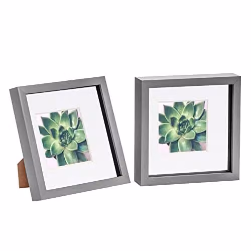 Nicola Spring 3D Shadow Box Photo Frames, Pack of 2, White with Grey Mount, Square Tabletop Display Case – 1