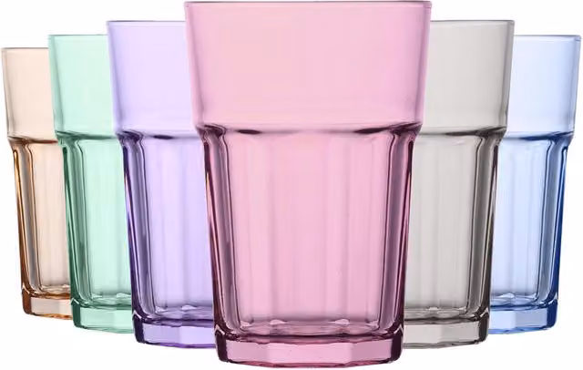 LAV Aras Multicolour Geometric Highball Tumbler Glasses, 365ml, Pack of 6