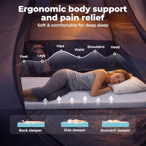 Lavio Single Gel Memory Foam Camping Mattress with Machine Washable Cover, W/D/H: 190 x 75 x 7.6 cm – 2