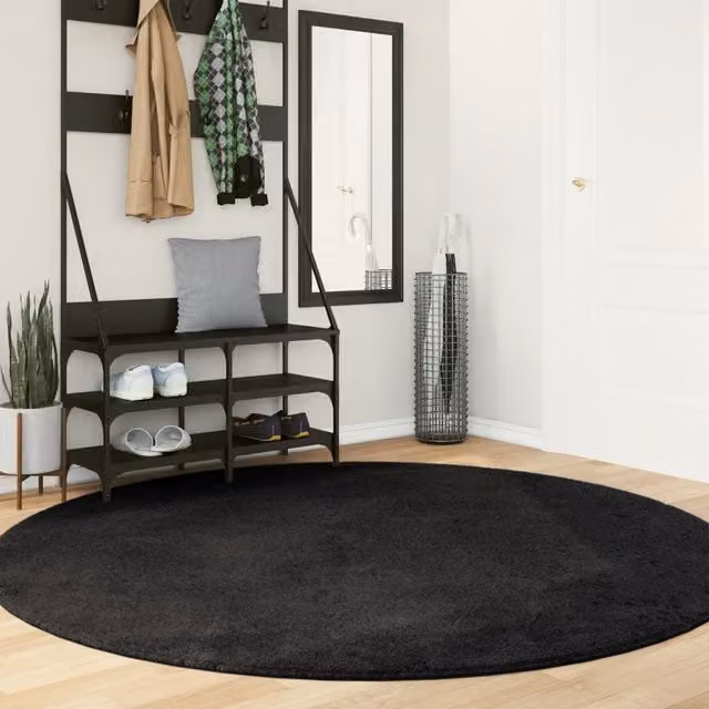 Berkfield Home HUARTE Round Black Short Pile Washable Soft Rug, Diameter: 200 cm – 1