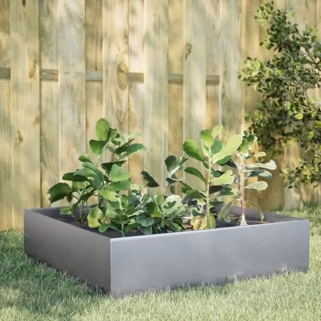 Berkfield Home Garden Galvanised Steel Raised Bed in Silver, W/D/H: 100 x 100 x 25 cm – 1