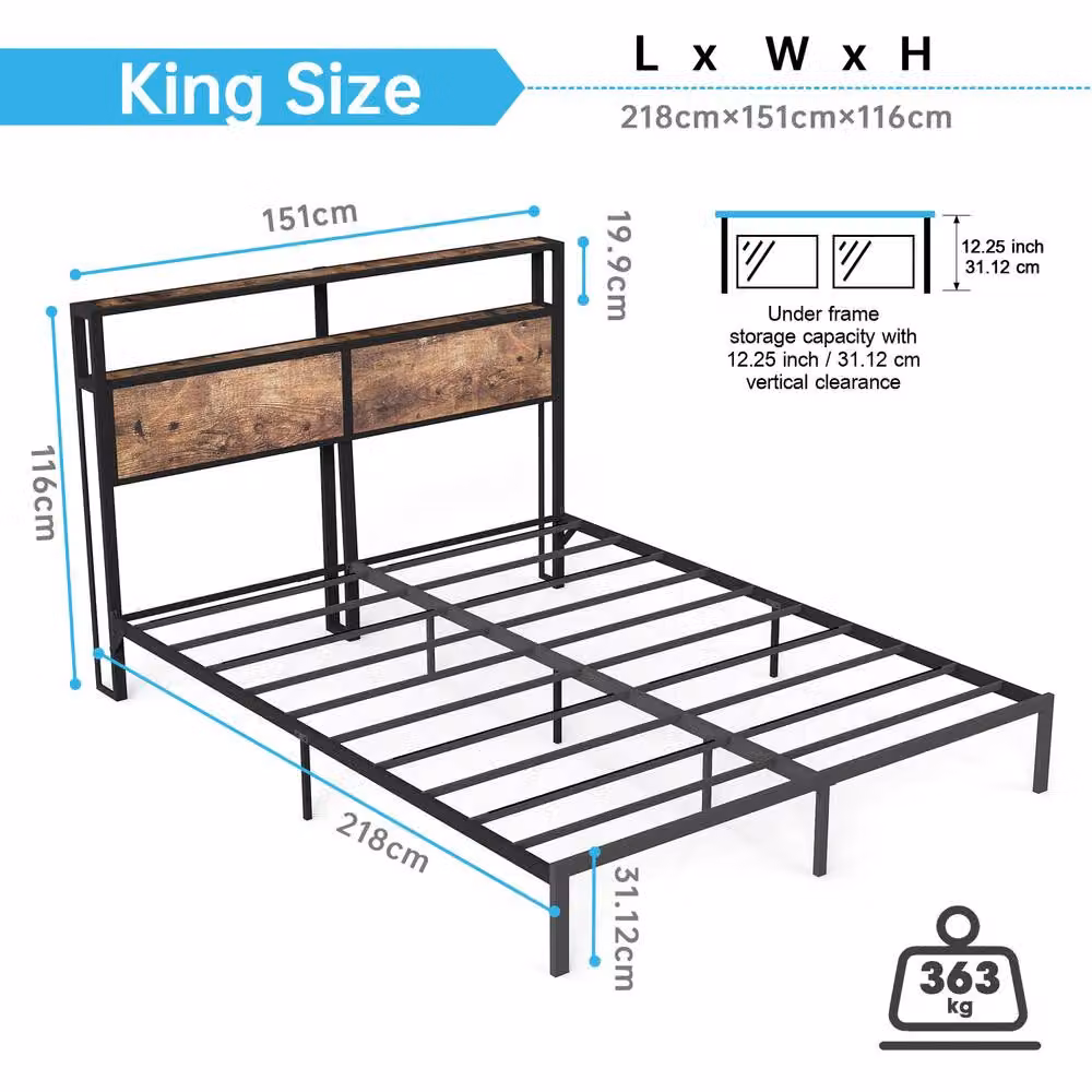 Matteo King Metal Bed Frame in Black with RGB Smart LED and Storage Headboard, W/D/H: 180 x 200 cm – 3