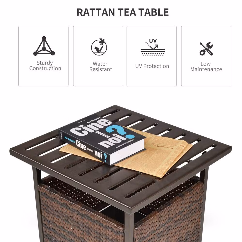 Wyld Haus Lalema Brown Square Rattan Outdoor Coffee Table with Umbrella Hole – 4