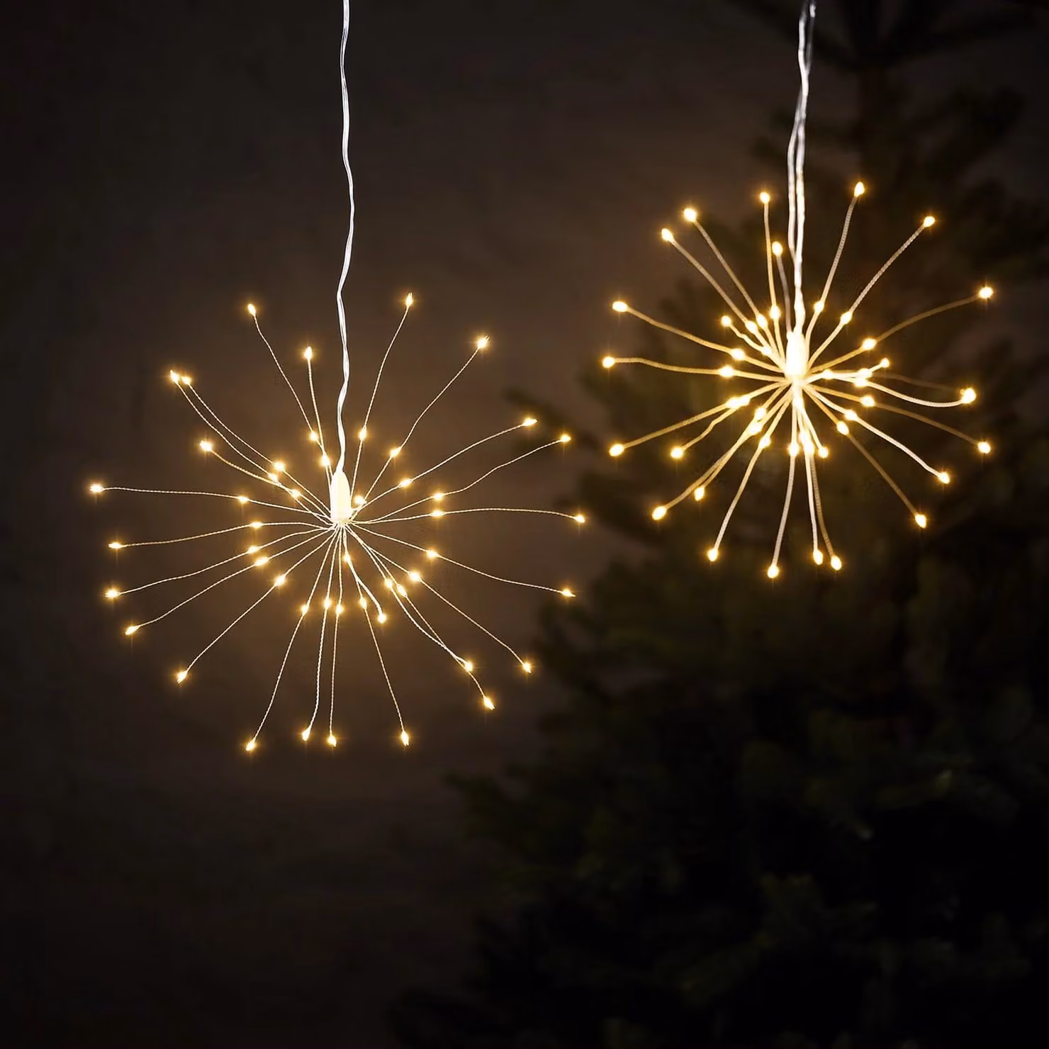 Set of 2 Micro Starburst LED String Lights in Warm White with Timer and Silver Metal Star Details