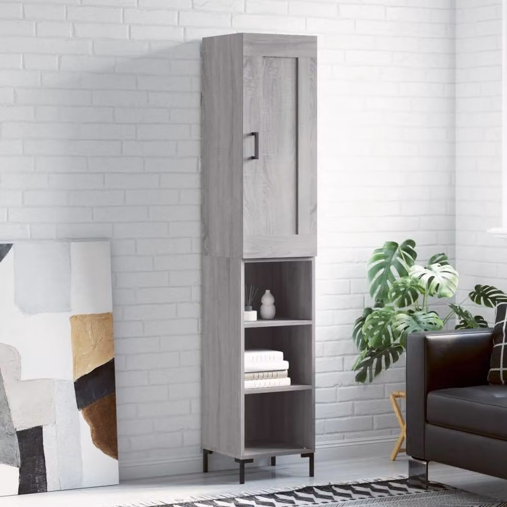 Berkfield Home Grey Sonoma Modern Highboard with Hinged Doors and Internal Shelves, W/D/H: 34.5 x 34 x 180 cm – 2