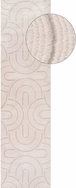 The Rugs Carmel Curved Lines Textured Runner in Cream-Grey