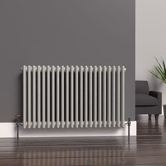 Lux Heat Horizontal 3 Column Steel Radiator in Dove Grey, W: 101 cm, H: 60 cm