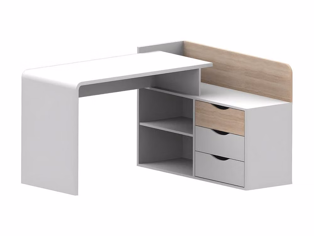 Vente-unique DECLAN II Corner Desk in White and Light Oak with 3 Drawers and 2 Shelves, W/D/H: 112.5 x 62 x 79.5 cm – 2