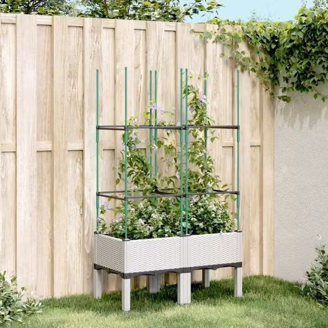 Berkfield Home Garden Planter with Trellis, White, W: 80 cm, D: 40 cm, H: 142.5 cm
