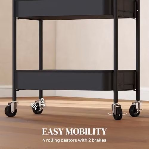 HOMCOM 3-Tier Rolling Utility Storage Trolley with Mesh Baskets, Black, W: 45.0 cm, D: 30.6 cm, H: 79.0 cm – 3