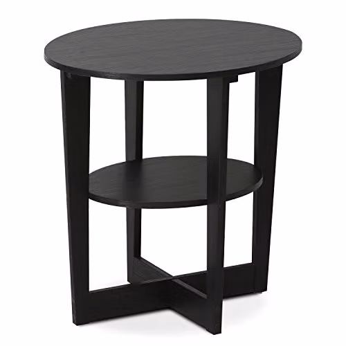 Furinno JAYA 2-Tier Round Side Table with Oval Tabletop and Open Shelf, Walnut – 4