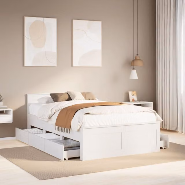 Berkfield Home Small Double Solid Wood Pine Bed Frame with Headboard, White, W/D/H: 120 x 190 cm