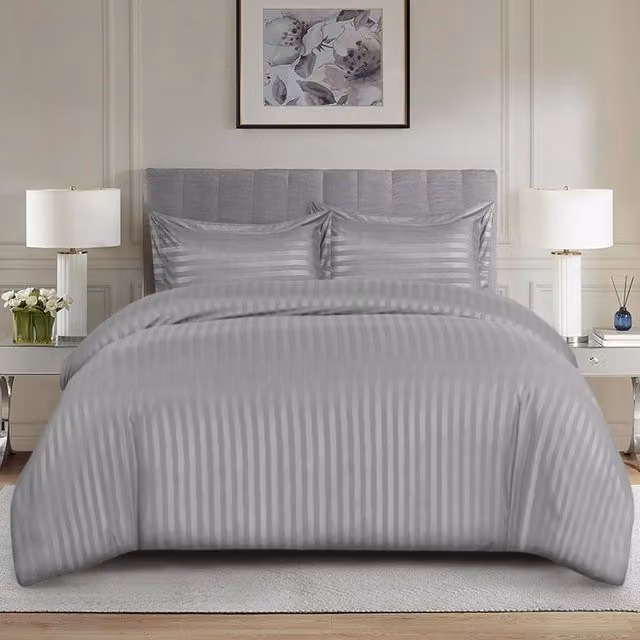 Cotton Passion Grey Striped 3-Piece Duvet Cover and Pillowcase Set, W: 200 cm x L: 200 cm