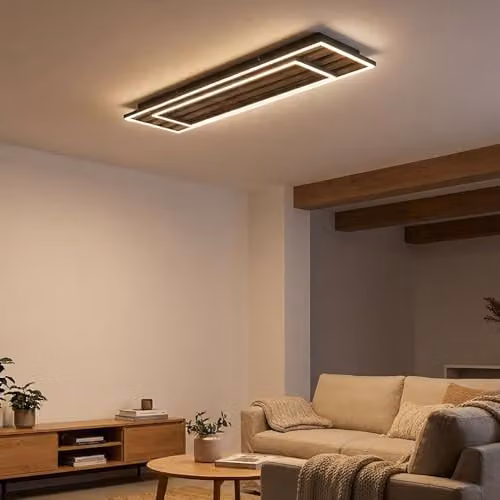 Netlighting Woody Semi Flush Ceiling Light, Black and Wood, W/D/H: 80 x 20 x 20 cm, Warm White LED – 3