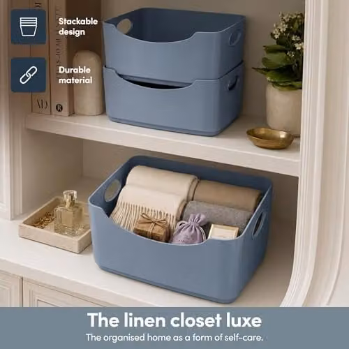 Keplin 6 Pack Plastic Storage Baskets with Handles in Blue, W: 33.3 cm, D: 23.4 cm, H: 14 cm – 3