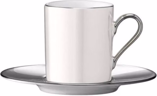 LSA Palazzo Porcelain Coffee Cup and Saucer, White and Silver, 100 ml