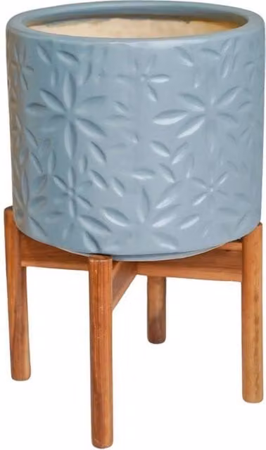 Lemon Pavilion Furniture and Decor Aspen Flower Dusty Blue Ceramic Tabletop Planter, W: 22 cm, D: 22 cm, H: 34 cm