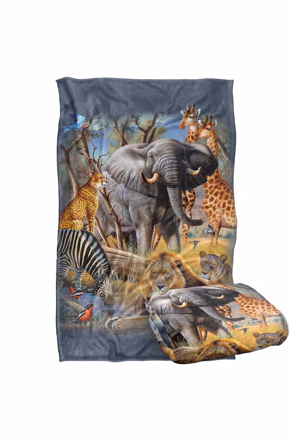 JQ Licensing African Animal Elephant, Lion, Zebra and Giraffe Collage Super Soft Fleece Throw Blanket, Multicolour, W/D/H: 91 x 147 cm – 4