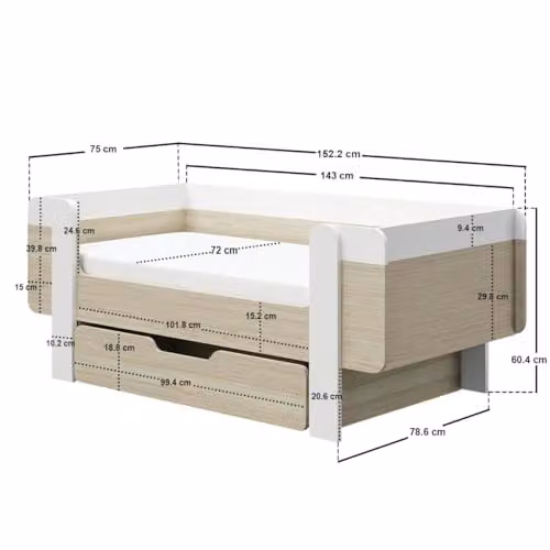 Flair Alfie Solid Wood Toddler Bed in White and Oak – 2