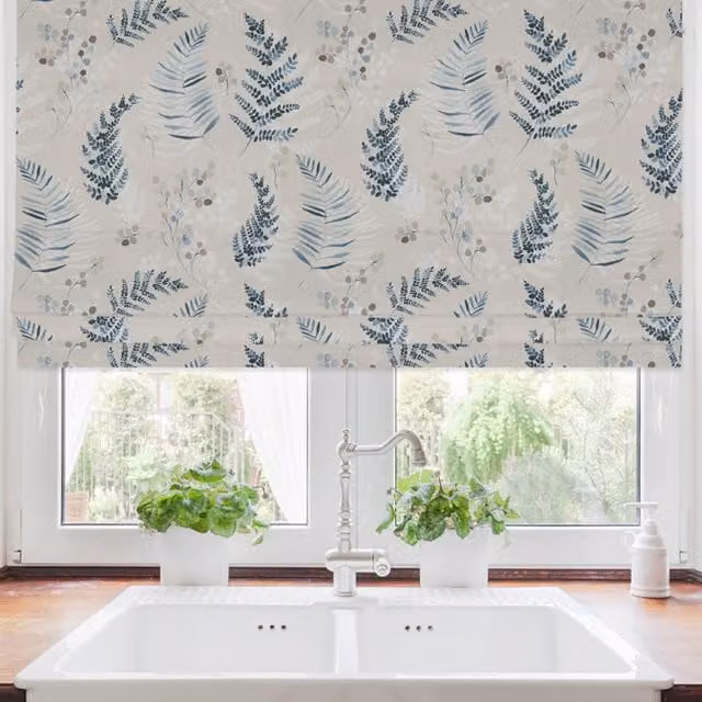 Terrys Bude Made to Measure Blackout Roman Blind in Blue Floral Design