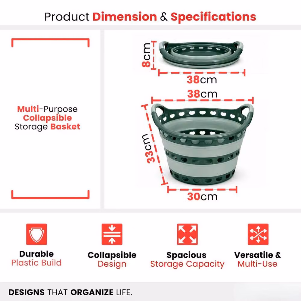 KORVIXA Collapsible Round Laundry Storage Basket in Green, Diameter: 100 cm – 2