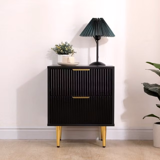 MMT Furniture Designs Modern Black and Gold Freestanding Bedroom Furniture W/D/H: 40 x 42 x 55 cm