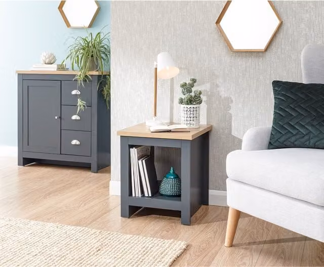 GFW Lancaster Modern Side Table with Shelf in Slate Blue