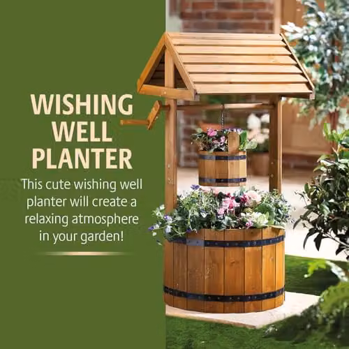 Gainsborough Wooden Wishing Well Planter with Faux Crank, Bucket and Liner in Brown, Height: 83 cm – 2