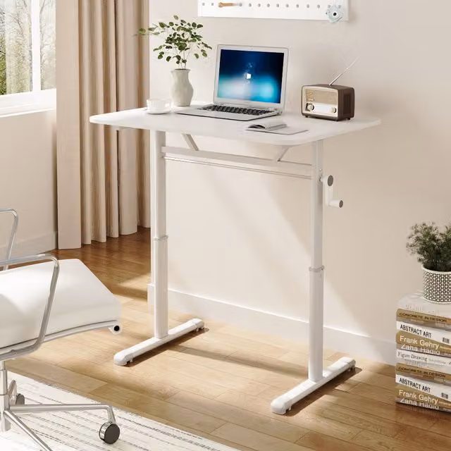 Livingandhome Manual Height-Adjustable Computer Desk in White