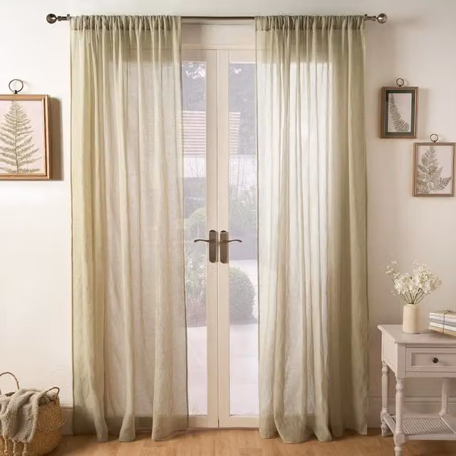 OHS Pair of Sage Green Linen Look Voile Curtains