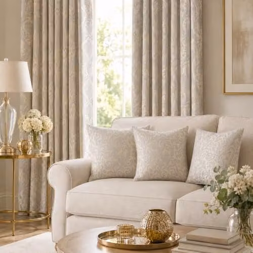 MHG Living Pack of 2 Beige Floral Jacquard Cushion Covers, W/D/H: 45 x 45 x 45 cm