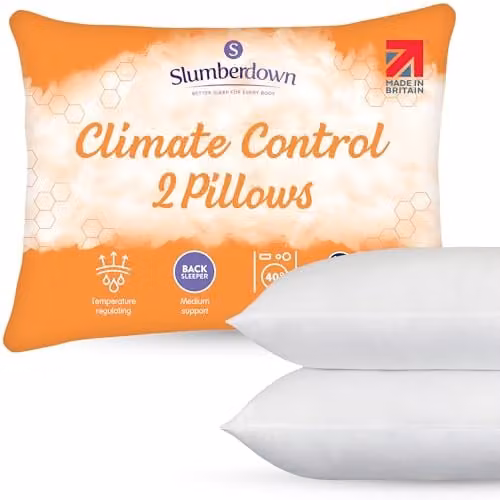 Slumberdown Climate Control Firm Support Pillows, 2 Pack, White, W: 74 cm x D: 48 cm