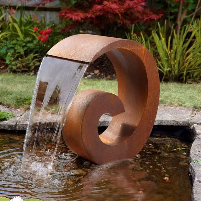 Primrose Sentosa Corten Steel Cascade Water Feature in Rustic Brown
