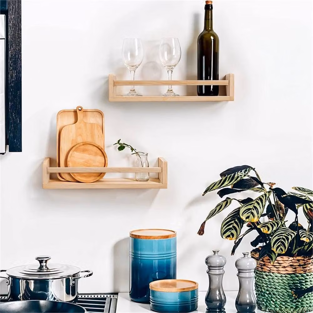 VOGREX Set of 3 Brown Natural Wood Floating Shelves, Wall Mounted Rustic Storage – 3
