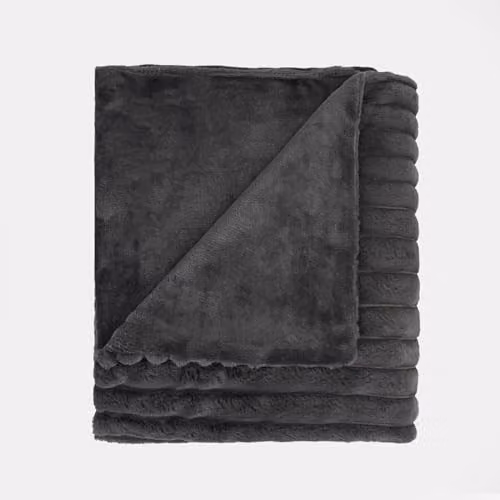 OHS Faux Fur Ribbed Fleece Throw Blanket in Grey, W/D/H: 125 x 150 cm – 6