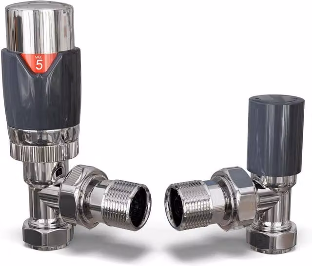 Talus Flair Anthracite Chrome Thermostatic Radiator Valve and Lockshield Straight Set