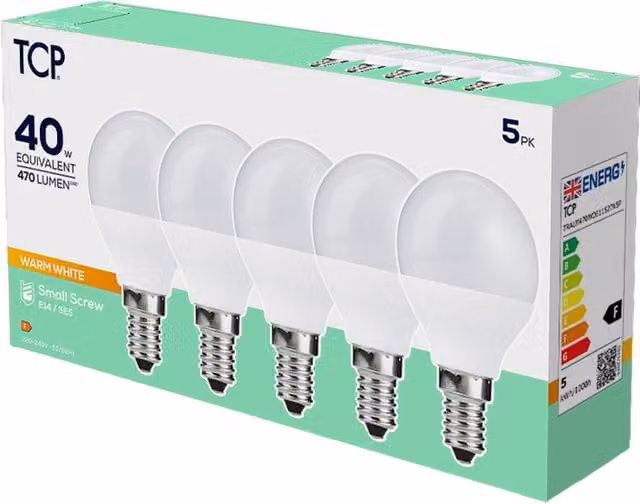 TCP LED Mini Globe E14 Bulbs, 470 Lumens, Warm White