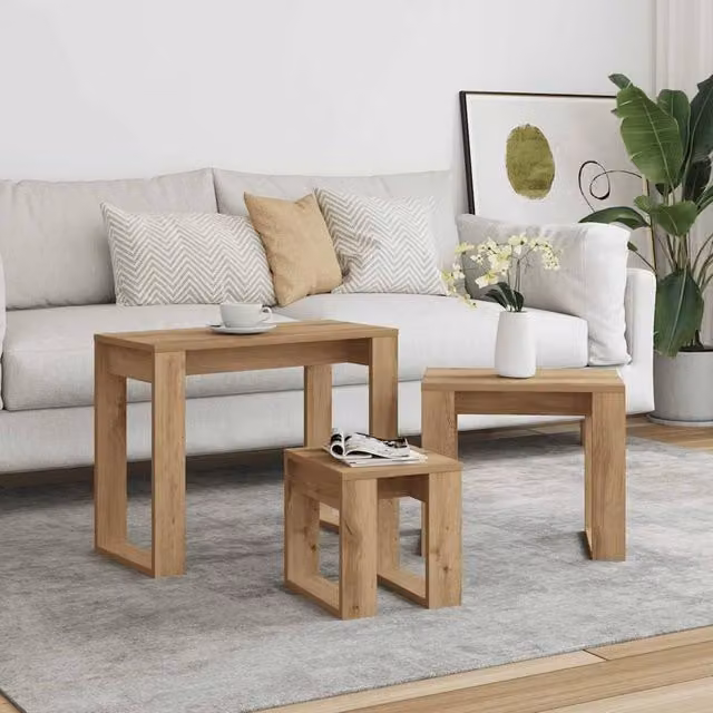 Berkfield Home Nest of 3 Tables in Artisan Oak Brown Engineered Wood