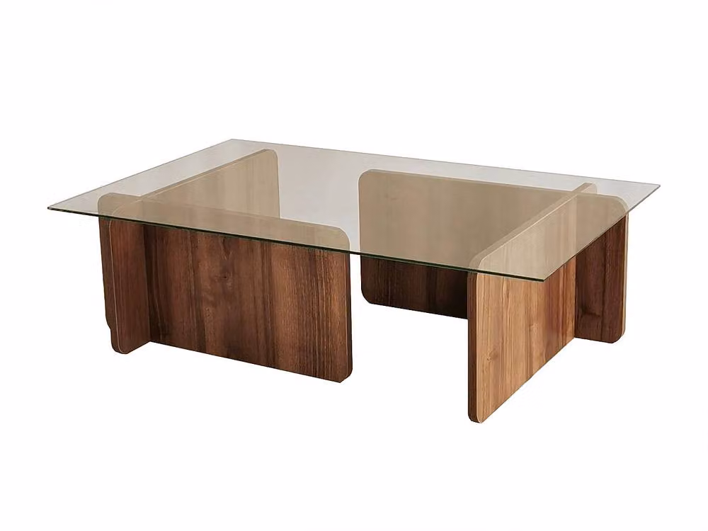 Vente-unique AZRA Modern Rectangular Tempered Glass Coffee Table in Transparent and Natural – 2