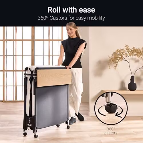 JAY-BE QM80 Quick Folding Rollaway Bed with Foam Memory Mattress, Single, Black and White, W/D/H: 80 x 190 x 32 cm – 4