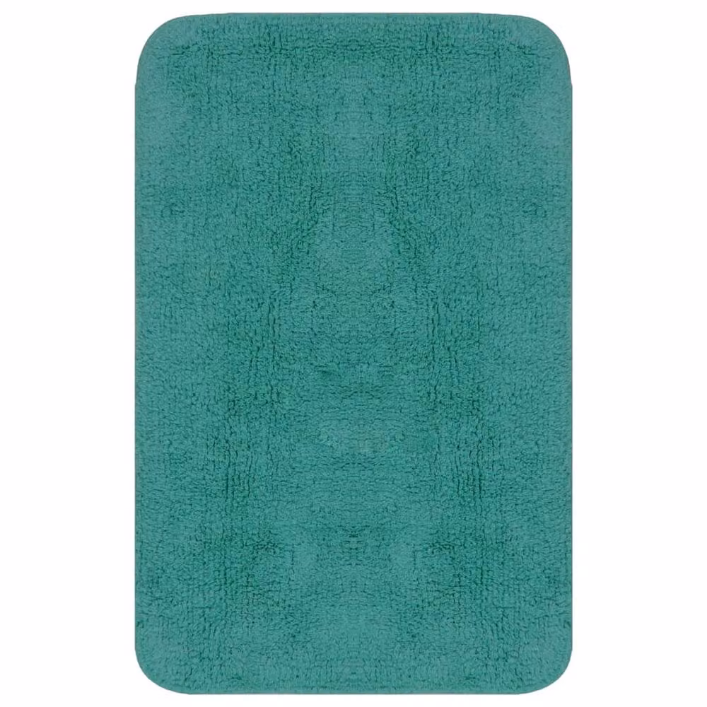 Berkfield Home 2 Piece Non-Slip Cotton Bathroom Mat and WC Pedestal Mat Set in Turquoise – 2