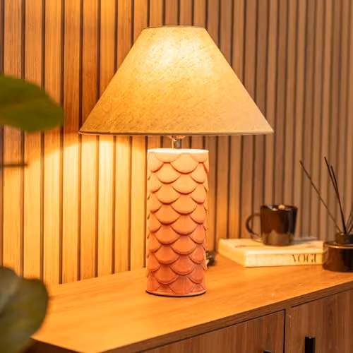 ValueLights Athena Coral Ceramic Shell Table Lamp with Fabric Lampshade, Beige – 3