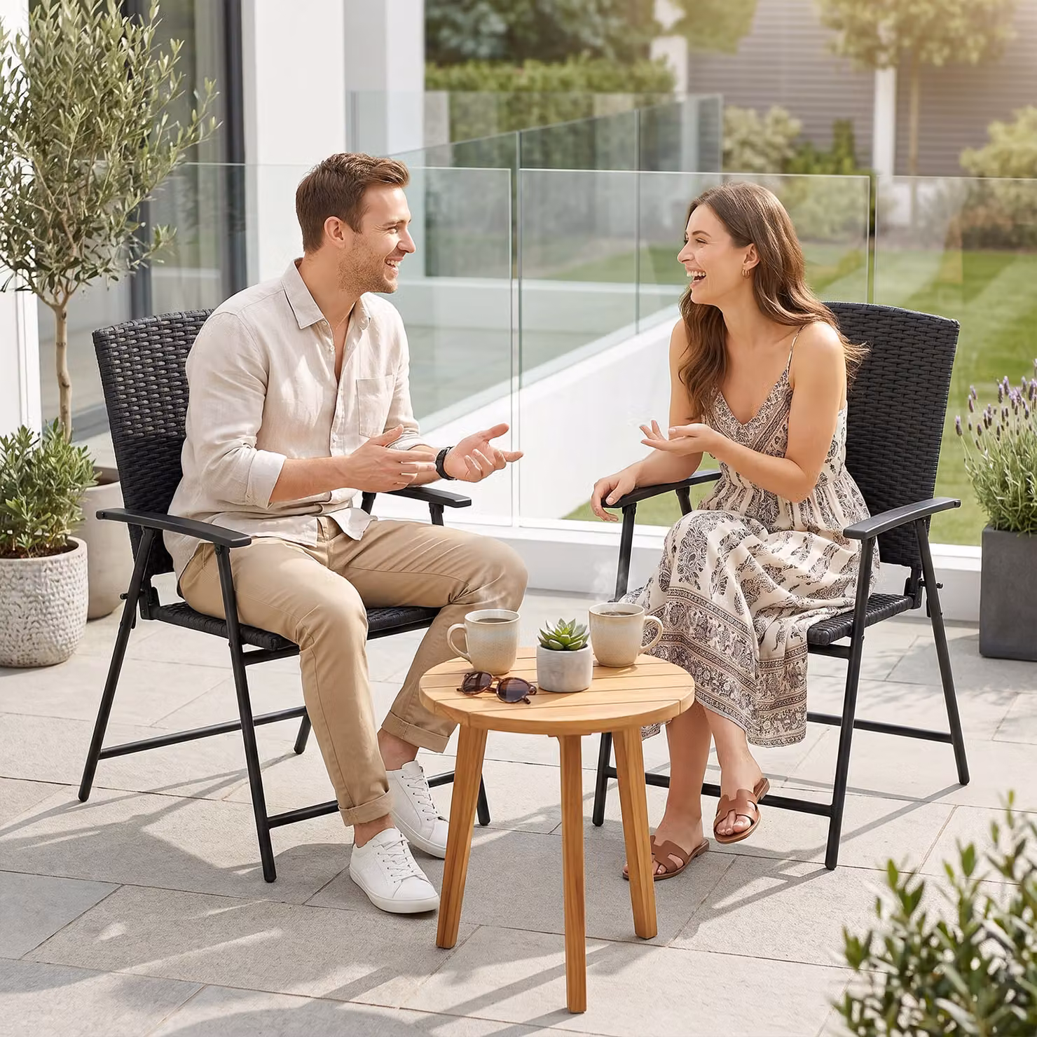Outsunny Set of Two Folding Rattan Armchairs in Black with Powder Coated Steel Frame – 8