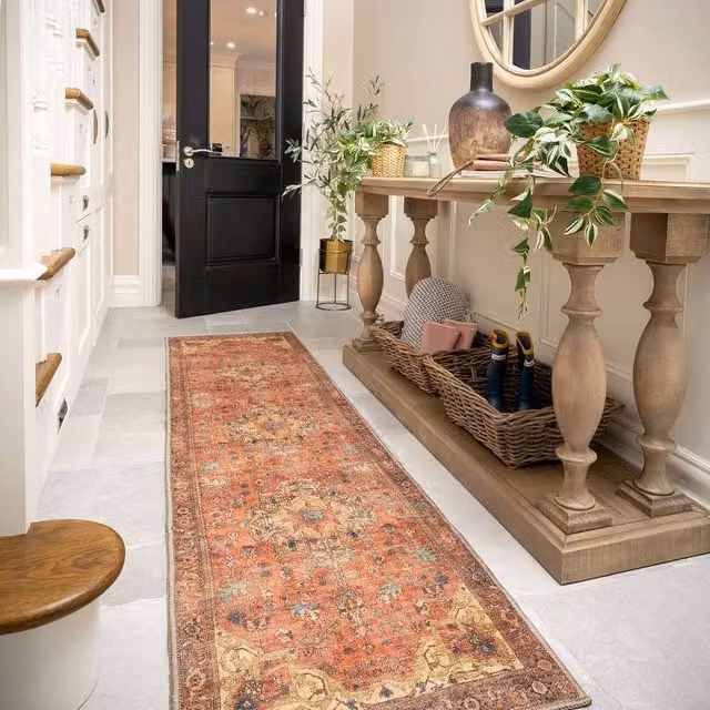 Kukoon Vintage Washable Runner Rug in Terracotta, W: 80 cm x L: 300 cm