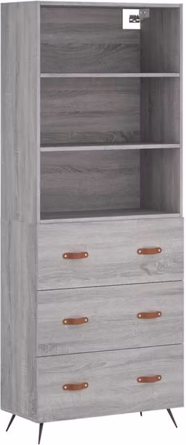 Berkfield Home Sonoma Highboard in Grey, W/D/H: 69.5 x 34 x 180 cm – 1