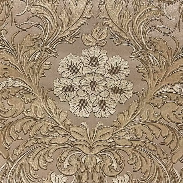 Belgravia Alexandria Floral Damask Botanical Vinyl Wallpaper in Taupe and Gold