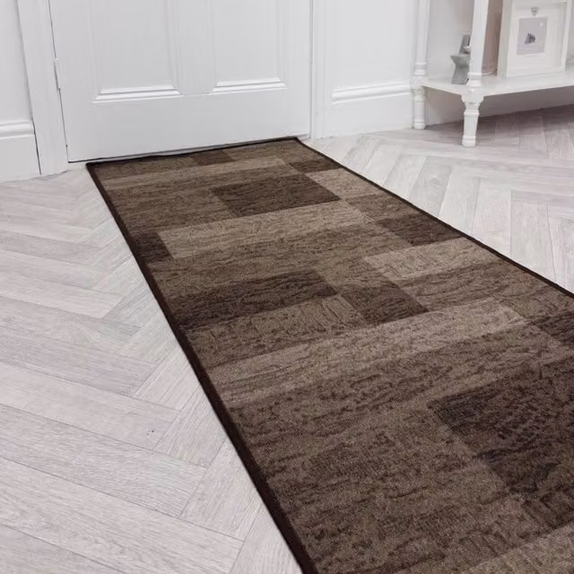 runrug Icona Hallway Runner Rug in Dark Brown, Non-Slip and Hardwearing, W: 80 cm, L: 210 cm – 1